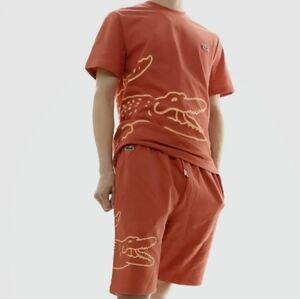 Lacoste Men's Crew Neck Crocodile Print Cotton T-Shirt and Fleece Short Set